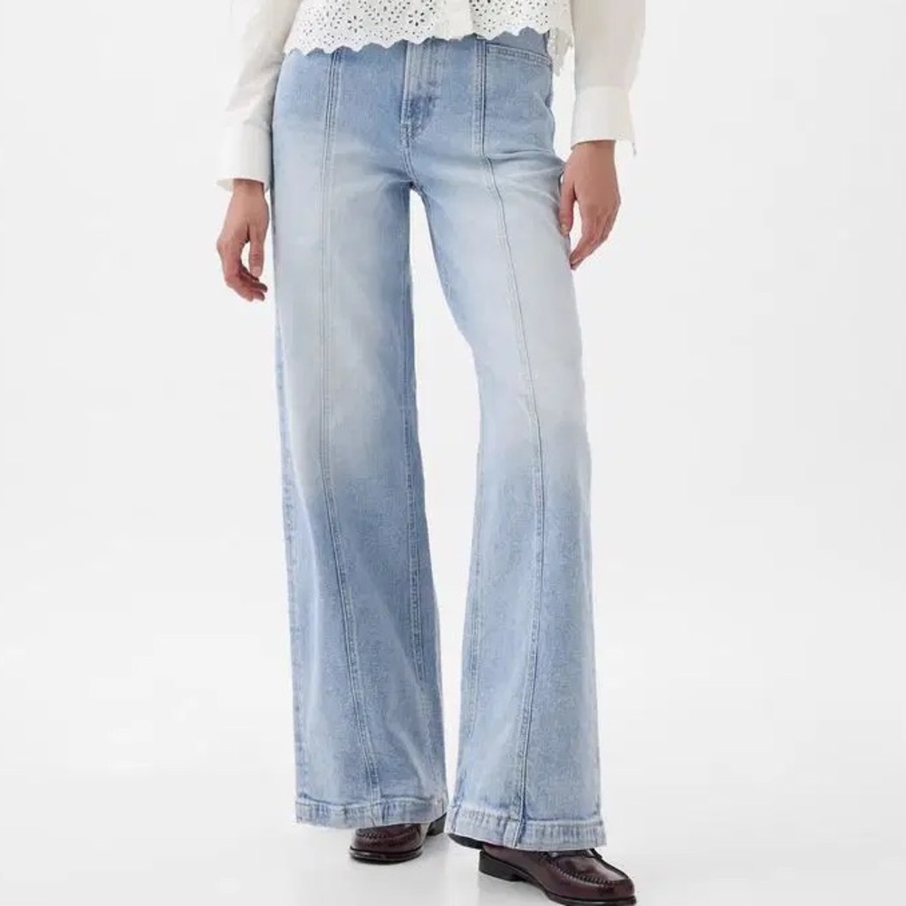 NWT GAP High Rise Stride Wide-Leg Jeans Light Indigo sz 28/6 PETITE Front Seam